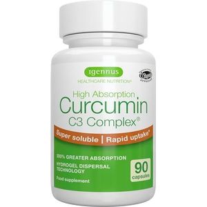Ultra oplosbaar curcumine C3-complex, trio van curcuminoïden, schone reeks, 300% grotere absorptie en snelle opname, veganistisch supplement, 1 per dag, 90 capsules, door Igennus