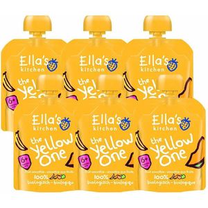6x Ella's kitchen Knijpzakje Fruit Smoothie 6+ m Banaan Appel Passievrucht Abrikozen 90 gr