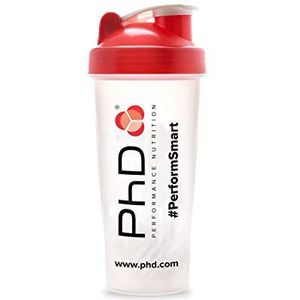 PhD Nutrition Mixball Shaker pour boissons protéinées, fouet mélangeur métallique, couvercle à vis anti-goutte, couleur transparente, 600 ml