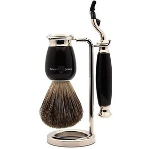 Edwin Jagger S81M586AMZ Klassieke Scheerset Van Imitatie Ebbenhout En Nikkel Met Pure Dassen Scheerkwast En Mach 3 Scheermes Voor Scheercrème Of Zeep Voor Mannen En Vrouwen