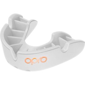 OPRO Bronsniveau mondbeschermer voor volwassenen en kinderen, met hoes en montageapparaat, tandvleesschild voor hockey, lacrosse, rugby, MMA, boksen en andere contact- en vechtsporten (wit, jeugd)
