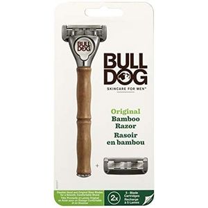 BULLDOG SKINCARE - Originele bamboe scheermes glad glijdende scheermesje handvat + 2 mesvullingen