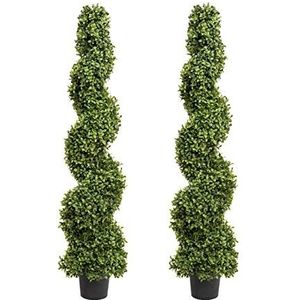 Set van 2 kunstmatige buxus vormbomen in spiraalvorm, realistisch kunstdesign, uv-bescherming voor buiten, binnen en buiten, elegante decoratie (120 cm), groen