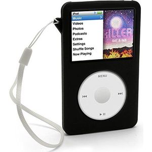 iGadgitz Zwart siliconen hoesje voor Apple iPod Classic 80 GB, 120 GB en nieuwste 6e generatie 160 GB, gelanceerd op 09 september + schermbeschermer en sleutelkoord