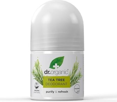 Dr Organic Teebaum Deodorant, Aluminiumfrei, Für Männer und Frauen, Natürlich, Vegan, Tierversuchsfrei, Paraben- & SLS-frei, Recycelt & Recyclebar, Zertifiziert Bio, 50ml
