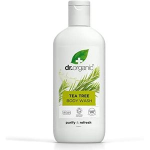 Dr Organic Tea Tree Body Wash, Shower Gel, Oily Skin, Natural, Vegan, Cruelty-Free, Paraben & SLS-Free, Recyclable & Recycled Ocean Bound Plastic, Certified Organic, 250ml, Packaging may vary