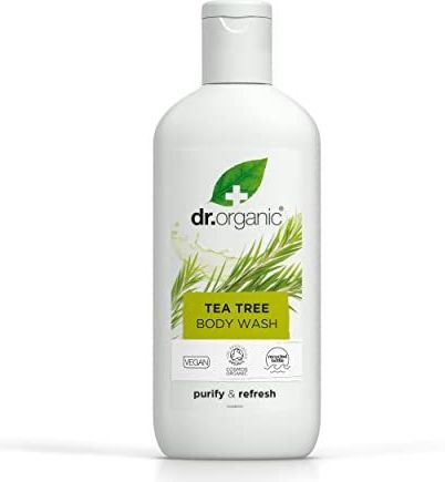 Dr Organic Douchegel met theeboom, natuurlijk, veganistisch, dierproefvrij, parabenen en SLS-vrij, gerecycled en gerecycled kunststof, biologisch gecertificeerd, 250 ml