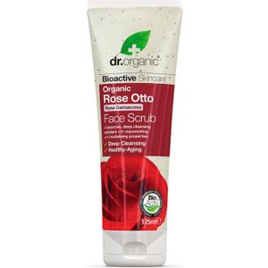 Dr Organic Roos Otto Gezichtsscrub, Exfoliërend, Voor Rijpe Huid, Voor Mannen, Voor Vrouwen, Natuurlijk, Vegetarisch, Dierproefvrij, Zonder Parabenen & SLS, Gerecycled & Recyclebaar, Biologisch, 125ml