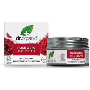 DR ORGANIC Rose Otto dagcrème, hydraterend, rimpels, rijpere huid, natuurlijk, veganistisch, dierproefvrij, vrij van parabenen en SLS, plasticvrij, biologisch, 50 ml, verpakking kan variëren