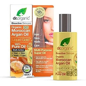 Dr Organic Marokkaanse Arganolie 100% Puur Olie, Verkwikkend, Voor Haar, Huid & Nagels, Voor Mannen, Voor Vrouwen, Natuurlijk, Veganistisch, Dierproefvrij, Zonder Parabenen & SLS, Biologisch, 50ml