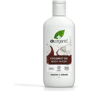 Dr Organic Kokosöl Körperwaschgel, Duschgel, Trockene Haut, Natürlich, Vegan, Tierversuchsfrei, Paraben- & SLS-frei, Recycelbar & Aus im Meer gebundenem Plastik recycelt, Zertifiziert Bio, 250ml