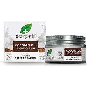 Dr Organic Coconut Oil Night Cream, Moisturising, Dry Skin, Natural, Vegan, Cruelty-Free, Paraben & SLS-Free, Plastic Free, Recycled & Recyclable, Certified Organic, 50ml, Packaging may vary