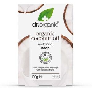 Dr Organic Kokosolie Zeep, Hydraterend, Voor Droge Huid, Voor Mannen, Voor Vrouwen, Natuurlijk, Veganistisch, Dierproefvrij, Zonder Parabenen & SLS, Plasticvrij, Biologisch, 100g