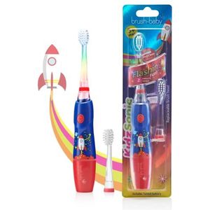 Brush-Baby | KidzSonic | Electrische Tandenborstel (vanaf 3 jaar) | Disco licht | Timer & Pulse | Raket | Blauw | Incl. 2 opzetborstels en batterij