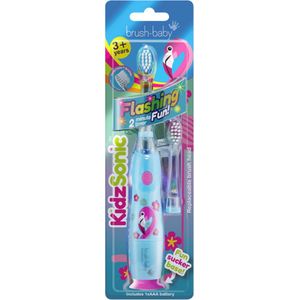 Brush Baby - KidzSonic - Elektrische Tandenborstel - Flamingo - BPA-vrije Borstelharen