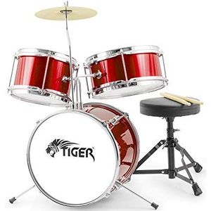 Tiger JDS7-RD Akoestische drumset voor beginners, rood