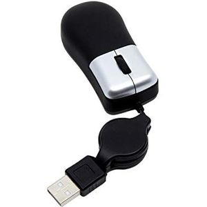 Intrekbare reismuis - kleine mini-slanke - zwart en zilver - optische 3-knops USB naar pc laptop reismuis -door TRIXES