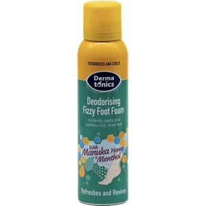 Dermatonics Ontgeurend bruisend voetschuim, verfrissende formule met menthol en manuka-honing voor langdurig comfort, geschikt voor diabetici, koelt en kalmeert warme en vermoeide voeten, 150 ml