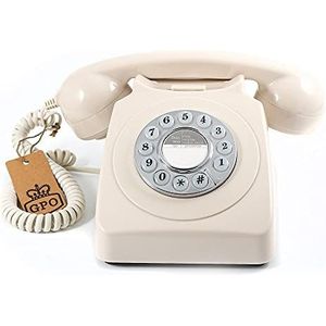 GPO Retro 746 vaste telefoon in jaren '70-stijl met drukknop en authentiek beltoon crèmekleurig
