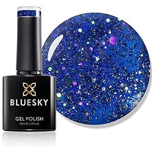 Bluesky Gel nagellak, Sea Blue Blz03, helderblauwe glitter, langdurig, spaanbestendig, 10 ml (vereist drogen onder UV LED-lamp)