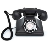 GPO 200 Vintage telefoon - Draaibare wijzerplaat, stoffen koord, traditionele belbel bel bel - zwart