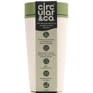 Circular & Co Travel Mug Koffiebeker To Go Coffee To Go Beker 340 ml Crème Groen 12oz Duurzaam