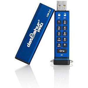 iStorage datAshur PRO 32 GB beveiligde flashdrive - FIPS 140-2 niveau 3 gecertificeerd - wachtwoord beschermd, stofdicht en waterdicht, hardware-encryptie. USB 3.0 IS-FL-DA3-256-32 blauw