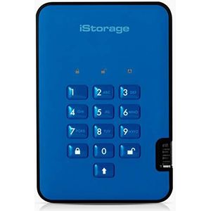 iStorage diskAshur2 SSD 4TB Blauw - Veilige draagbare Solid State Drive - Beveiligd met een wachtwoord - Stofdicht en waterdicht - Hardwarematige versleuteling