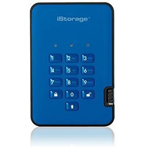 iStorage diskAshur2 SSD 16TB Blauw - Veilige draagbare Solid State Drive - Beveiligd met een wachtwoord - Stofdicht en waterdicht - Hardwarematige versleuteling