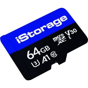 iStorage microSD [1-pak] (microSDXC, 64 GB, U3, UHS-III), Geheugenkaart, Blauw, Zwart