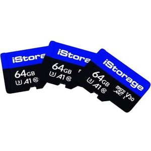 3 Pack iStorage microSD Card 64GB, Encrypt Data stored on iStorage microSD Cards Using datAshur SD USB Flash Drive, Compatible with datAshur SD Drives only