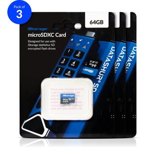 3 stuks iStorage microSD-kaart 64 GB, versleutelde gegevens op iStorage microSD-kaarten met behulp van datAshur SD USB Flash Drive, alleen compatibel met datAshur SD Drives