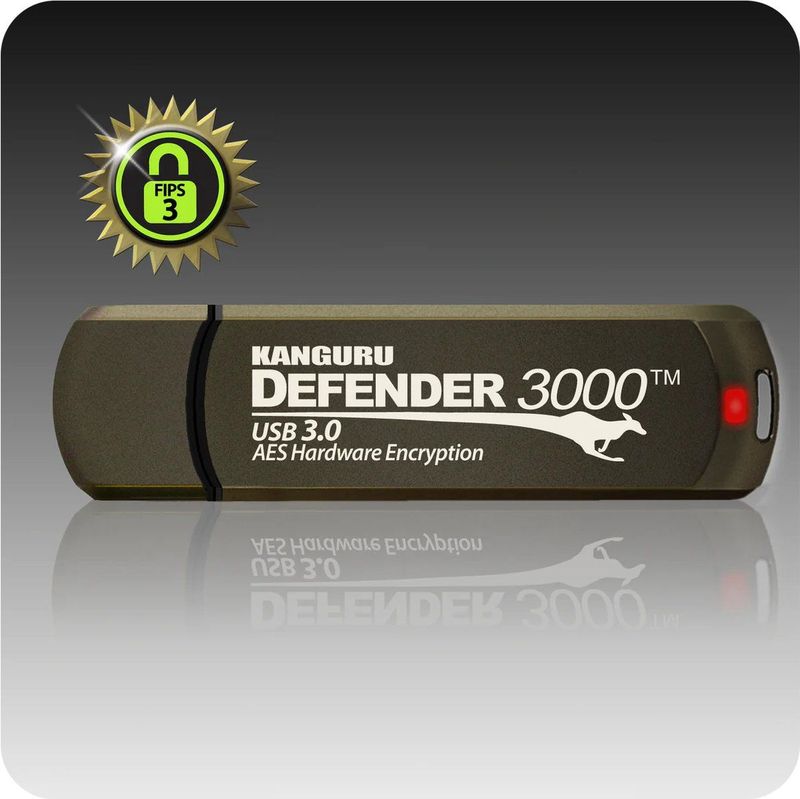 Kanguru - Defender 3000 - USB-Stick - Zwart - 16 GB - Hardware Encrypted - USB 3.0