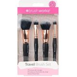 Brushworks Travel Makeup Brush Set - Set of 4 Travel Sized Makeup Brushes - Suitable for both Liquids & Powders