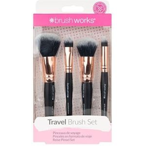 Brushworks Travel Makeup Brush Set - Set of 4 Travel Sized Makeup Brushes - Suitable for both Liquids & Powders