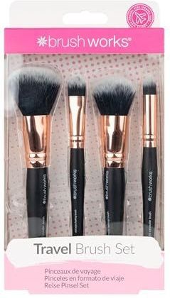 Brushworks Travel Makeup Brush Set - Set of 4 Travel Sized Makeup Brushes - Suitable for both Liquids & Powders