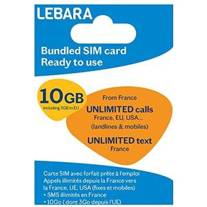 Lebara SIM – onbeperkt bellen en sms Frankrijk + onbeperkt bellen naar 43 landen + 10 GB – klaar voor gebruik