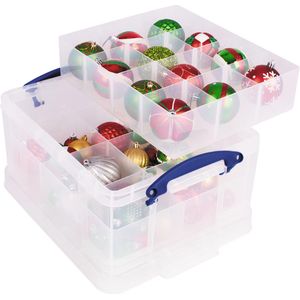 Really Useful Box opbergdoos voor kerstversiering | transparant | 21 liter | 2 inzetbakken