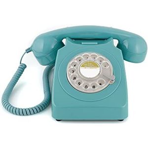GPO 746 Retro jaren 70 draaibare vaste telefoon klassieke telefoon met aan/uit-beltoon, gekruld koord, authentieke belring voor thuis, hotels, blauw