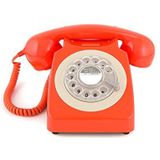 GPO 746 Retro jaren '70 draaibare vaste telefoon klassieke telefoon met aan/uit-schakelaar, krulkoord, authentieke deurbel ring voor thuis, hotels - oranje