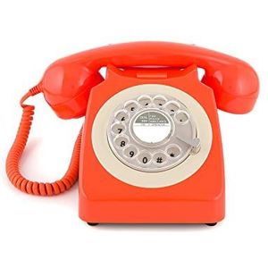 GPO 746 Retro jaren '70 draaibare vaste telefoon klassieke telefoon met aan/uit-schakelaar, krulkoord, authentieke deurbel ring voor thuis, hotels - oranje