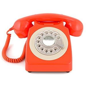 GPO 746 Retro vaste telefoon in jaren '70-stijl met draaibare wijzerplaat - Expandable koord, authentieke beltoon - oranje