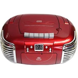 GPO PCD299RED Boombox met CD, radio en cassette in rood/zilver