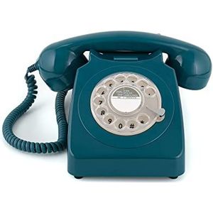 GPO 746 Retro vaste telefoon in jaren '70-stijl met draaibare wijzerplaat - Expandable koord, authentieke beltoon - Azure Blue