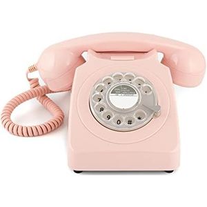 GPO 746 Retro vaste telefoon in jaren '70-stijl met draaibare wijzerplaat - Expandable koord, authentieke beltoon - roze