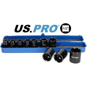 Kracht doppenset met krachtdoppen van 9 tot 27 mm 6-kant 1/2"" 10-delig