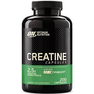 Optimum Nutrition Creatine Capsules met 2500 mg niet-gearomatiseerd Creatine Monohydraat per portie, Creatine Voedingssupplement Capsules ter ondersteuning van prestaties, 100 porties, 200 Capsules