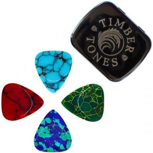 Timber Tones Serie Stone plectrums, 4 stuks, rood / blauw / groen