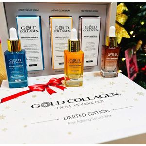 GESCHENK - PROMO BOX - GOLD COLLAGEN SERUM - een beperkte oplage met 3 serums dag-nacht-glow in een voordelige aanbieding - Hydra Essence - Night Renewal - Instant Glow - 3x 30 ml