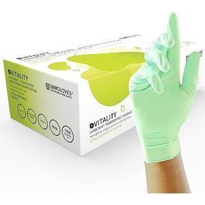 UNIGLOVES Vitality GD0015 Onderzoekshandschoenen, latex, mint, multifunctionele onderzoekshandschoenen, geparfumeerd, poedervrij, 100 paar, groen, maat XL